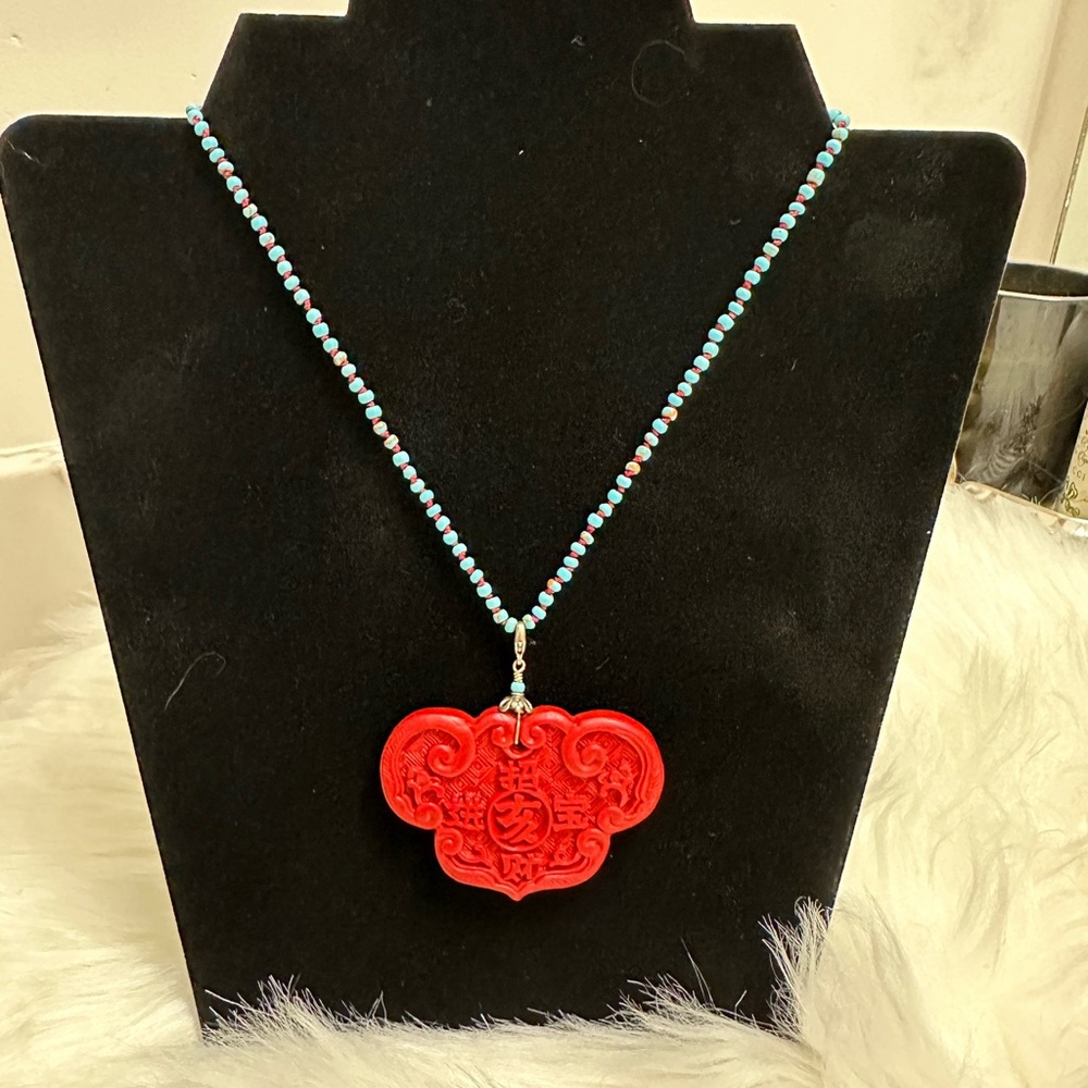 Asian | Red & Turquoise colored Statement Necklace